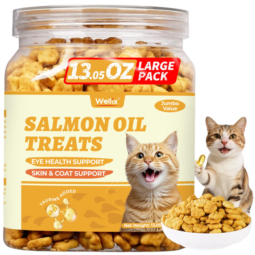 Wellix saumon huile chat gourmet bocal: friandise savoureuse pour pelage brillant et peau saine.