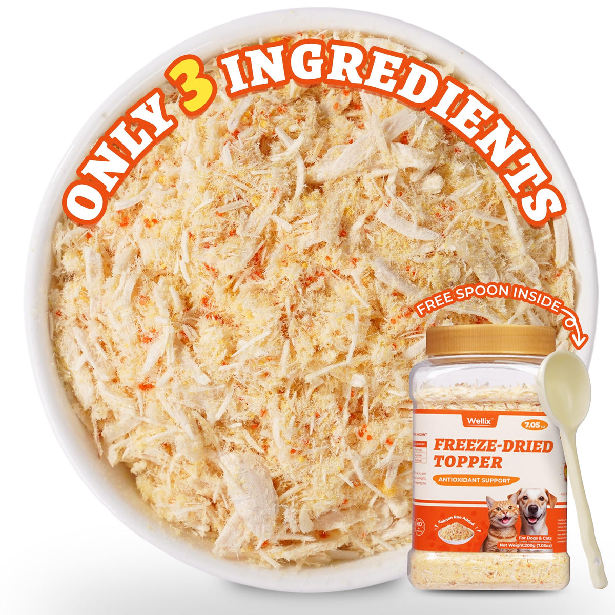 Wellix Topper œufs de saumon dans un bocal, appétit accru pour chats et chiens.