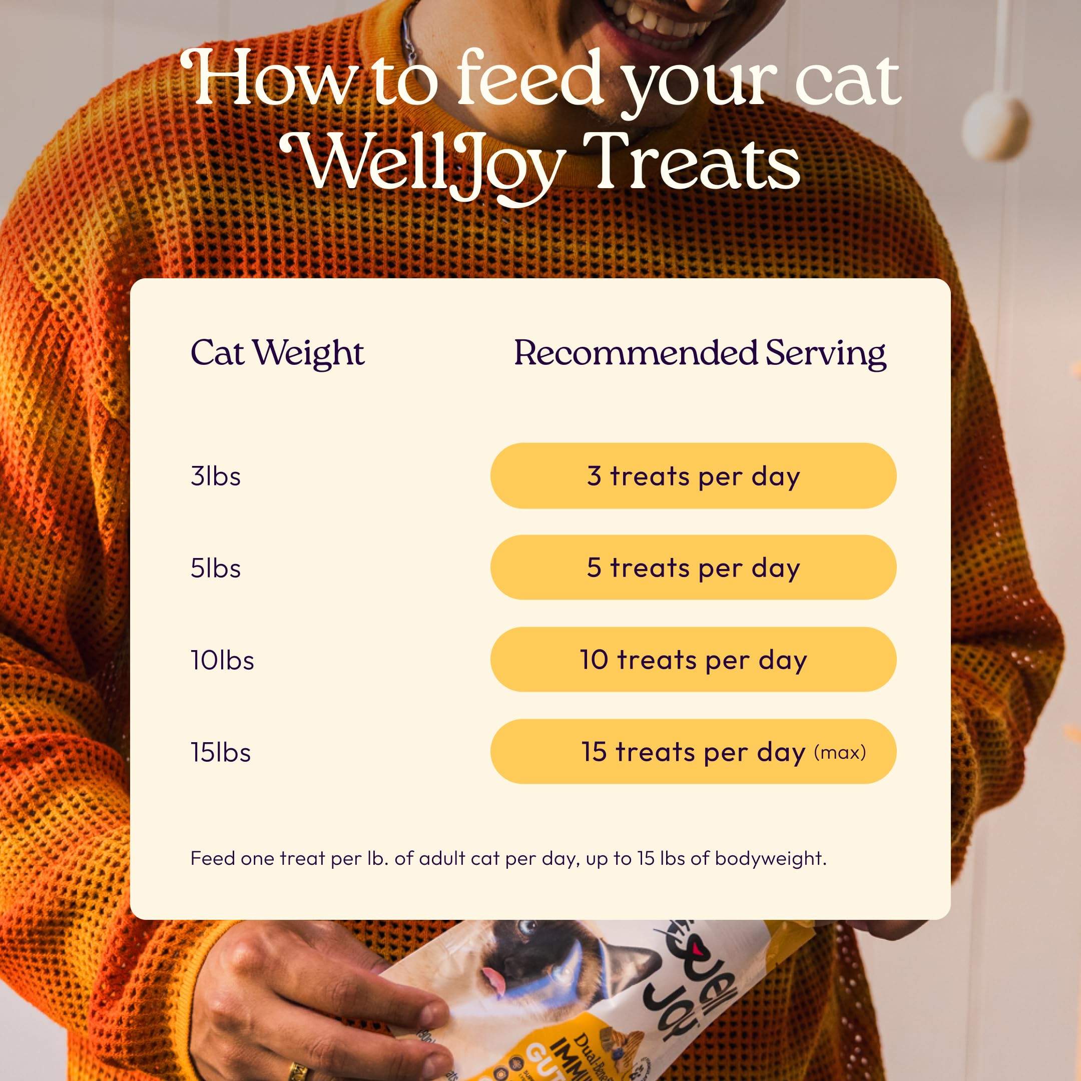 Chat mange une bouchée molle WellJoy Immunité+ avec plaisir.