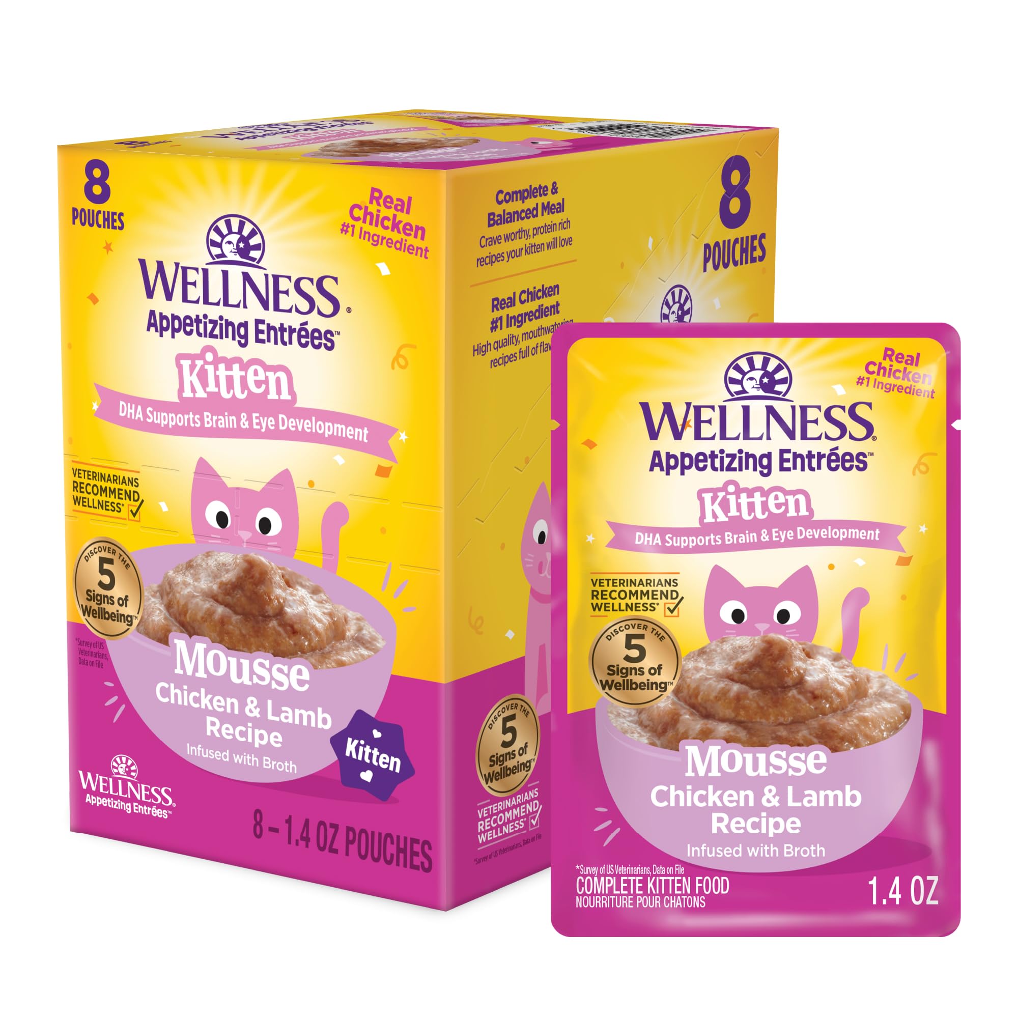Emballage Wellness Appetizing Entrées Mousse Chaton, pratique et facile à ouvrir