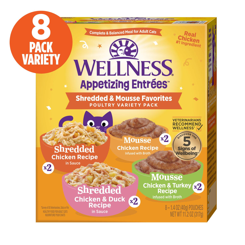 Wellness Appetizing Entrées, poulet et canard effilochés: variété savoureuse pour stimuler l'appétit et l'hydratation