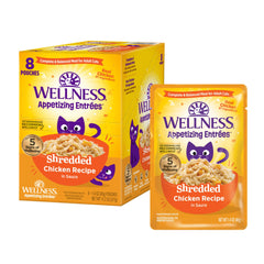 Wellness Appetizing Entrées – sachet poulet râpé dans bouillon hydratant pour chats adultes.