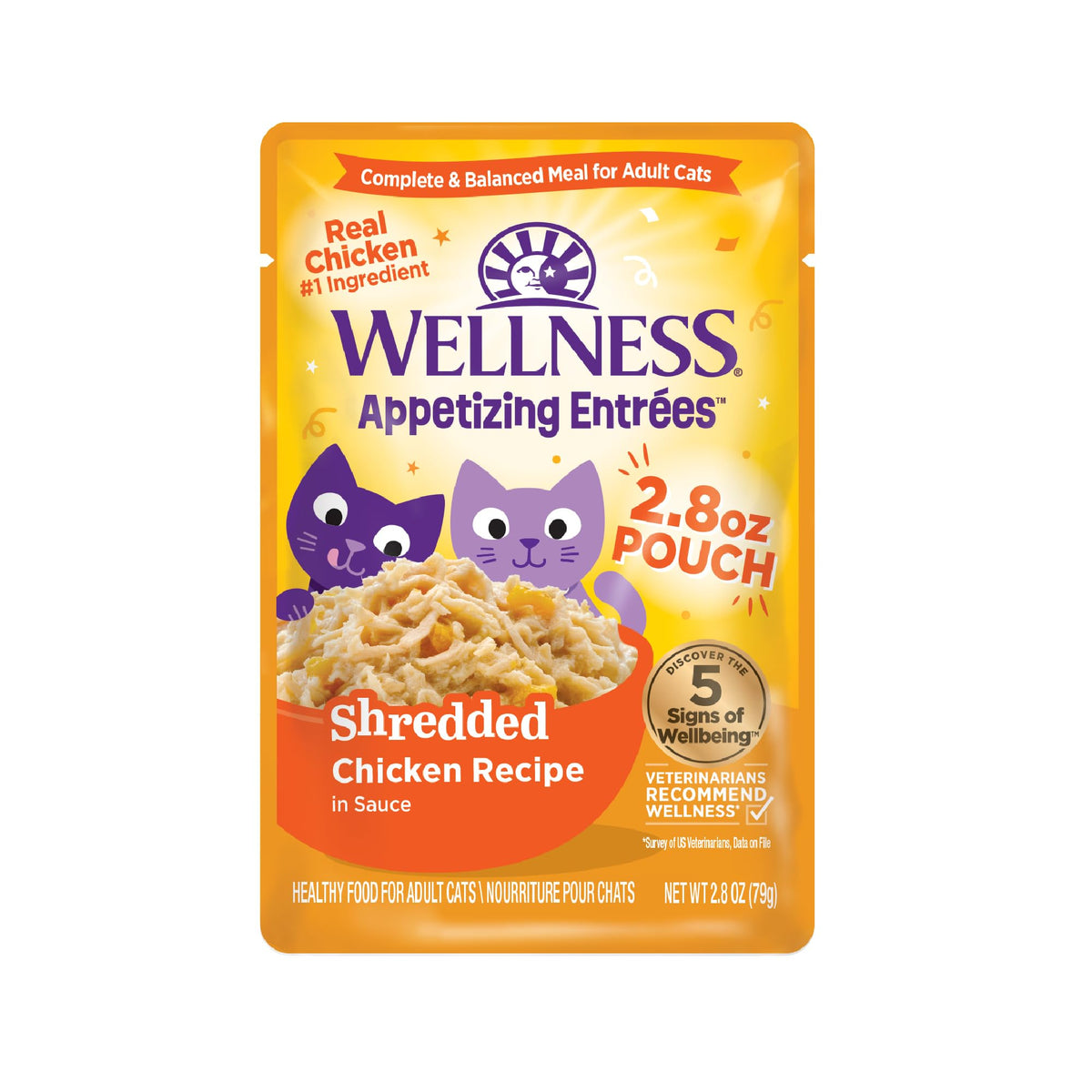 Wellness Appetizing Entrées : sachet poulet effiloché pour chats adultes.