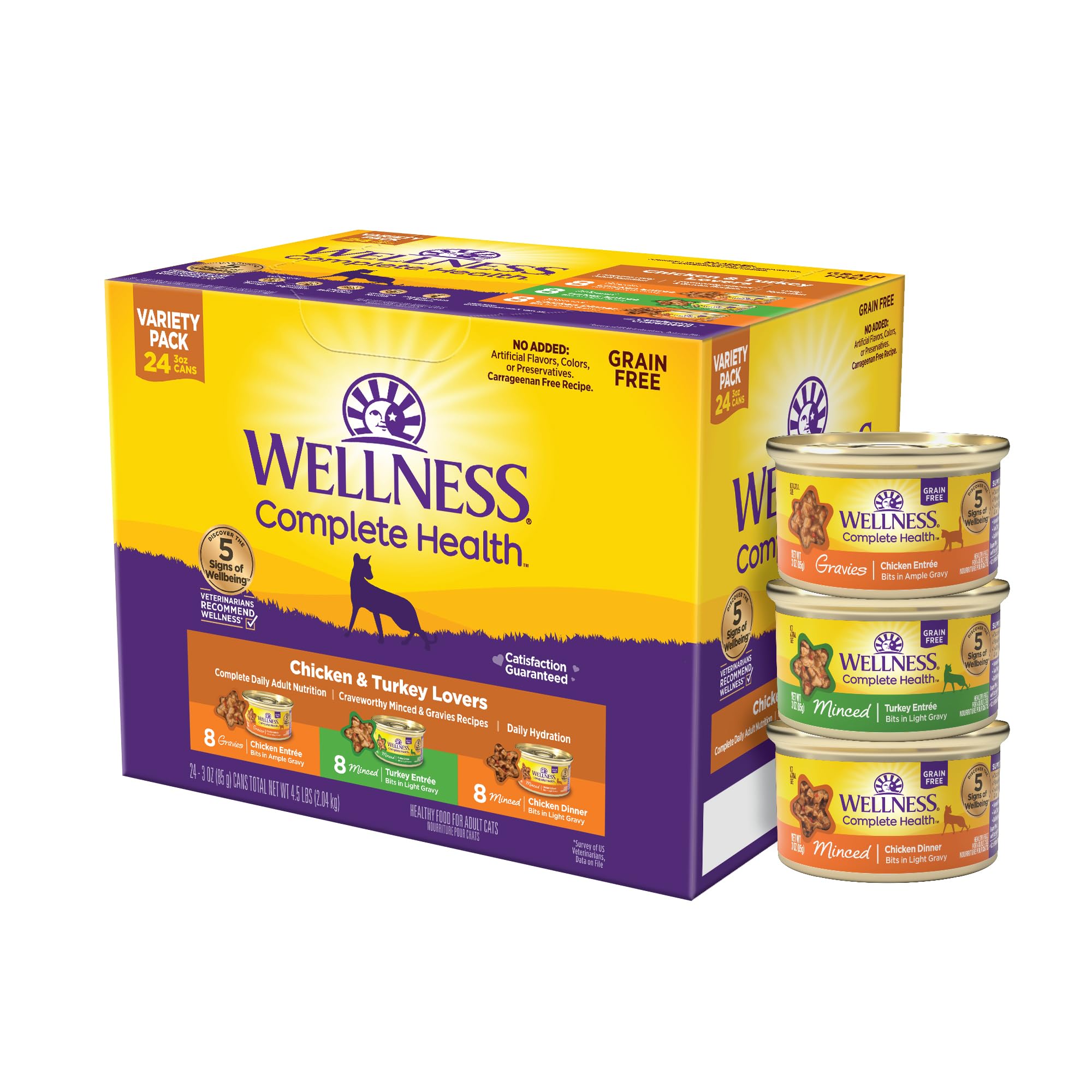 Wellness Chat – assortiment pâté et sauce poulet/dinde, protéines élevées et goût appétent.