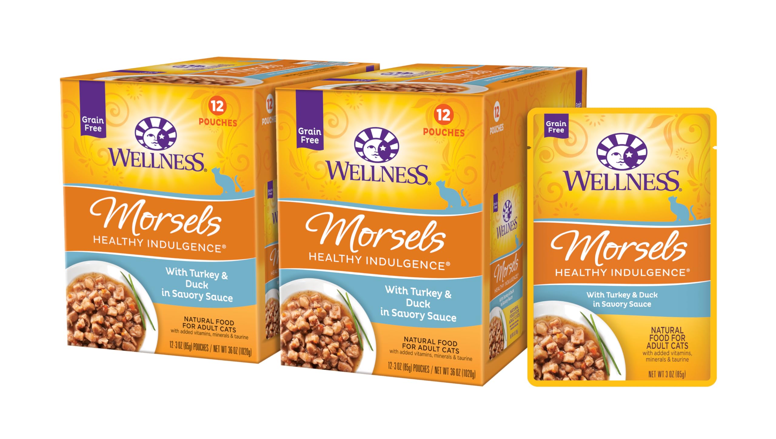 Wellness sachets 85 g Dinde et Canard, protéine de qualité pour chat.