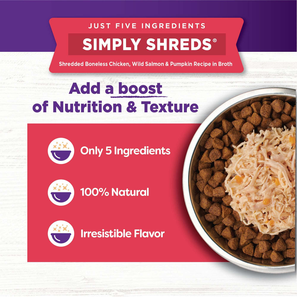 Wellness Bowl Boosters Simply Shreds ingrédients naturels sans céréales pour chien.