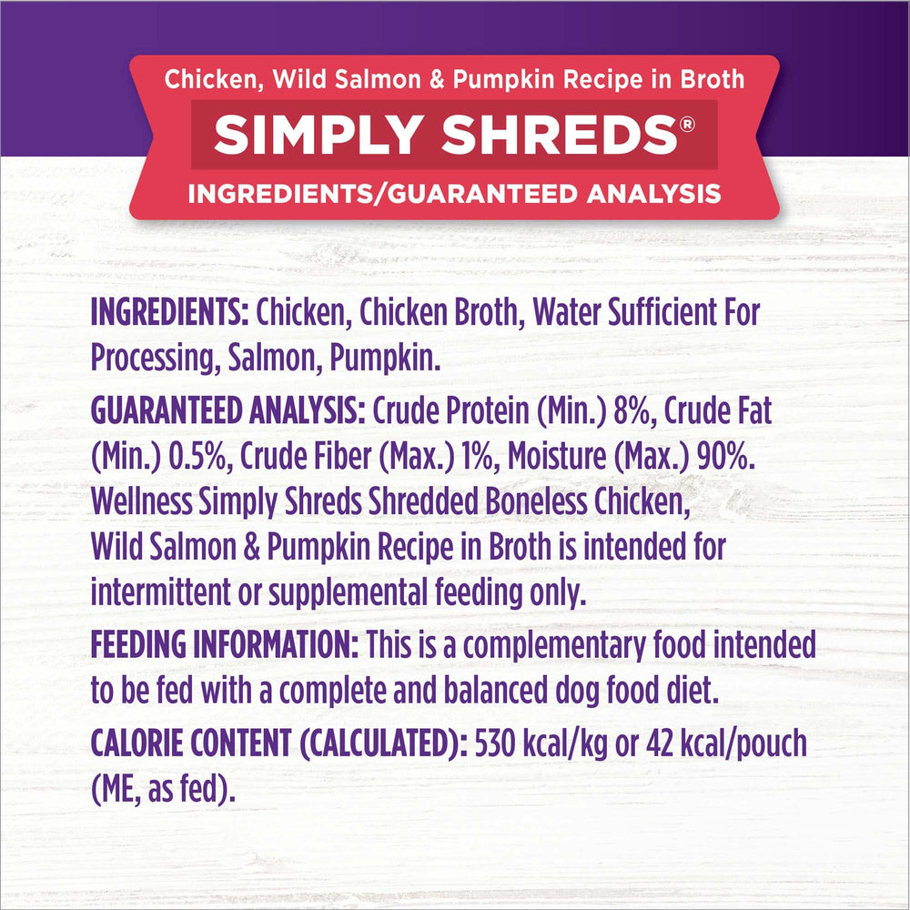 Wellness Bowl Boosters Simply Shreds saumon et potiron pour varier l’alimentation sans céréales.