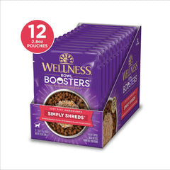 Wellness Bowl Boosters Simply Shreds saumon-potiron: texture tendre idéale pour le repas.