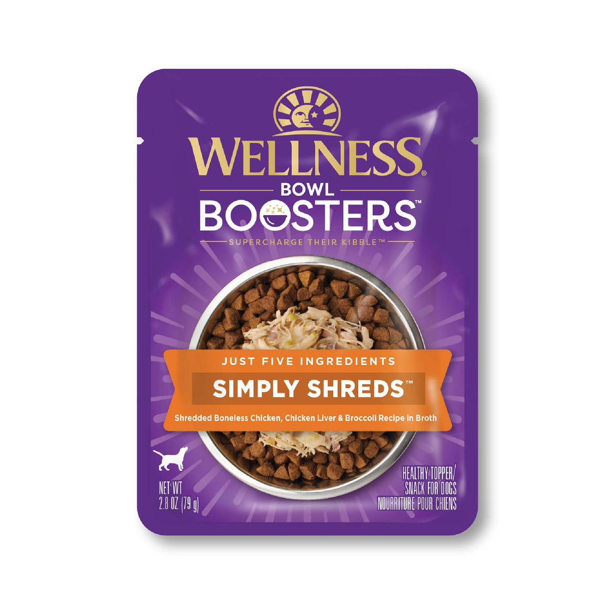 Wellness Bowl Boosters Simply Shreds – ouverture pratique du sachet pour un repas rapide et appétissant.