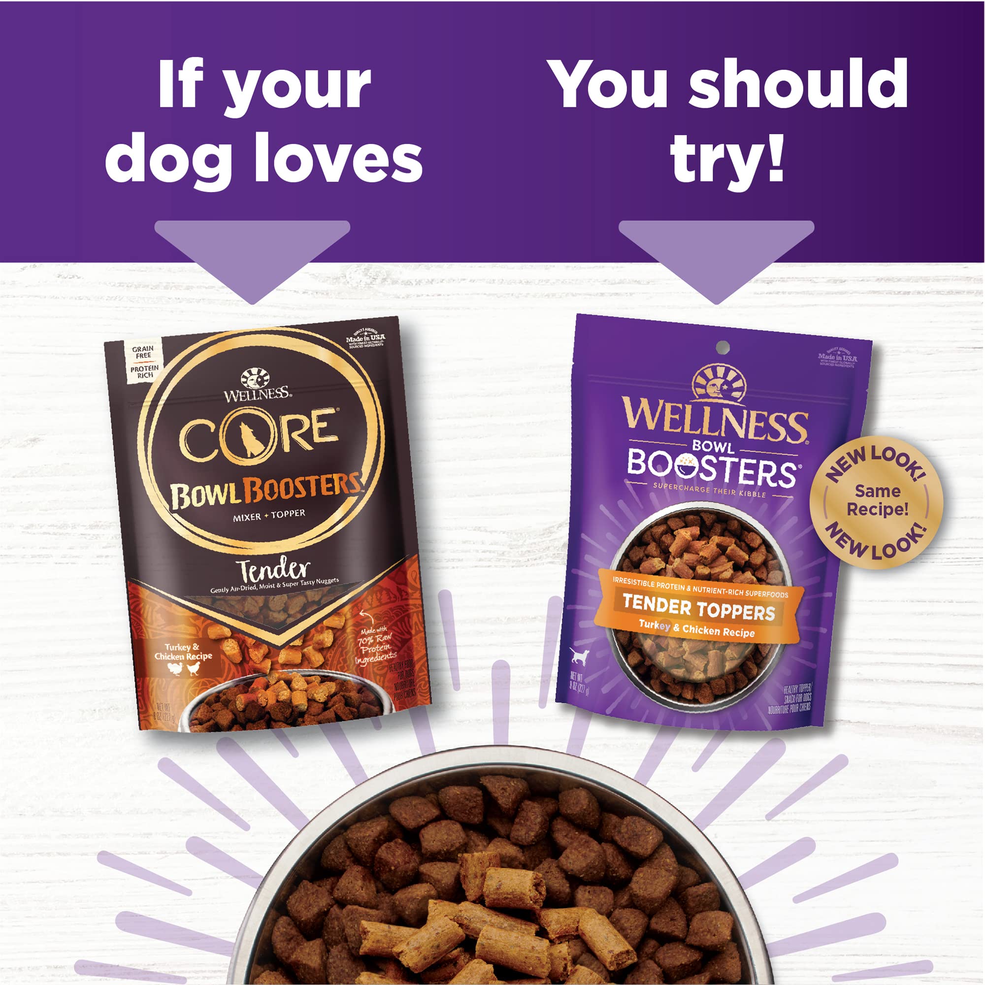 Ingrédients naturels de qualité pour nourrir le quotidien du chien.
