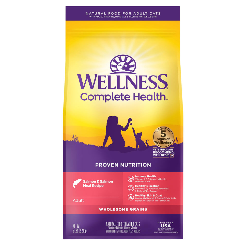 Wellness chat-adulte-seche-saumon: sachet 5-livres, repas complet et savoureux.