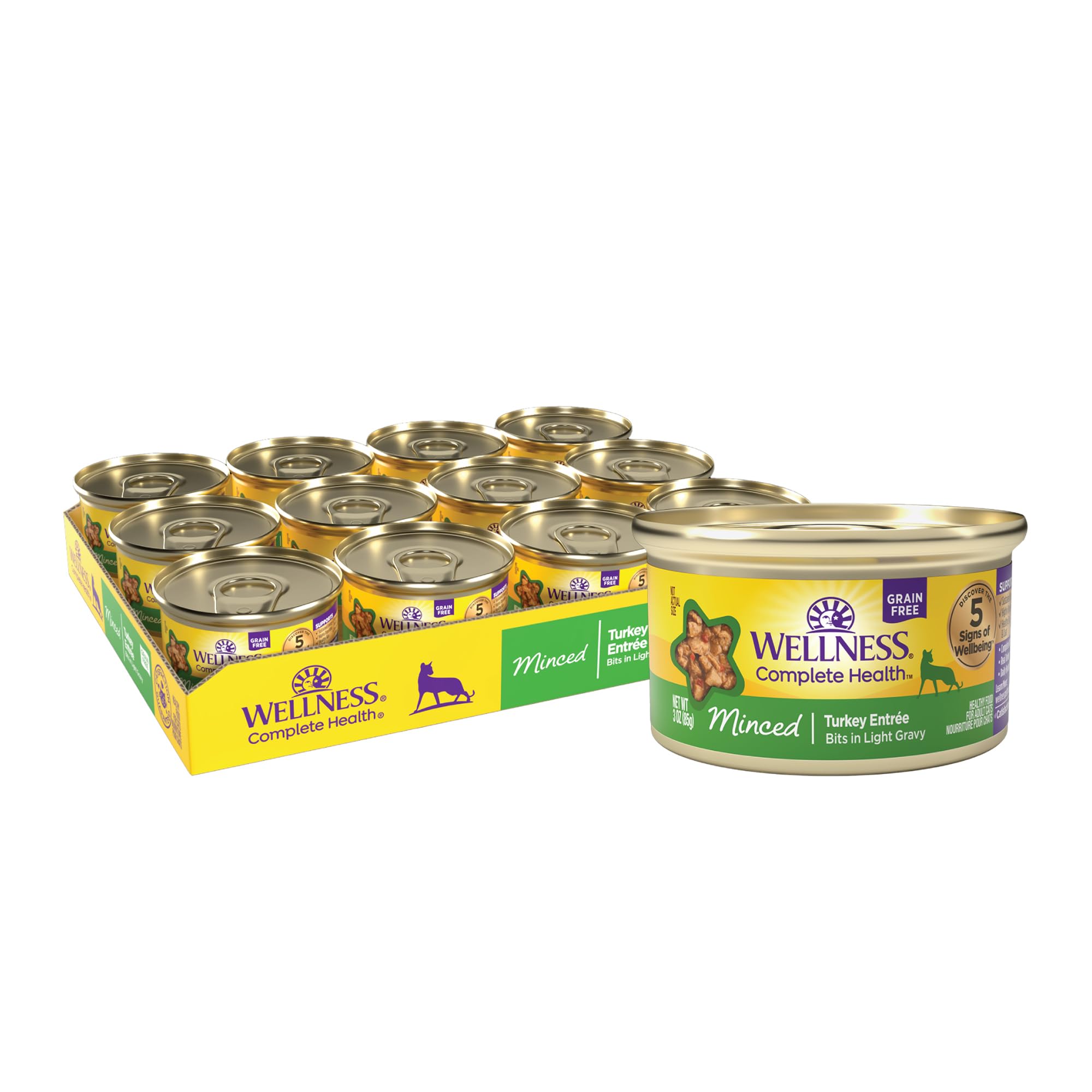 Wellness Chat Dinde Entree Hachée en boîte 85 g, texture appétente et hydratante.