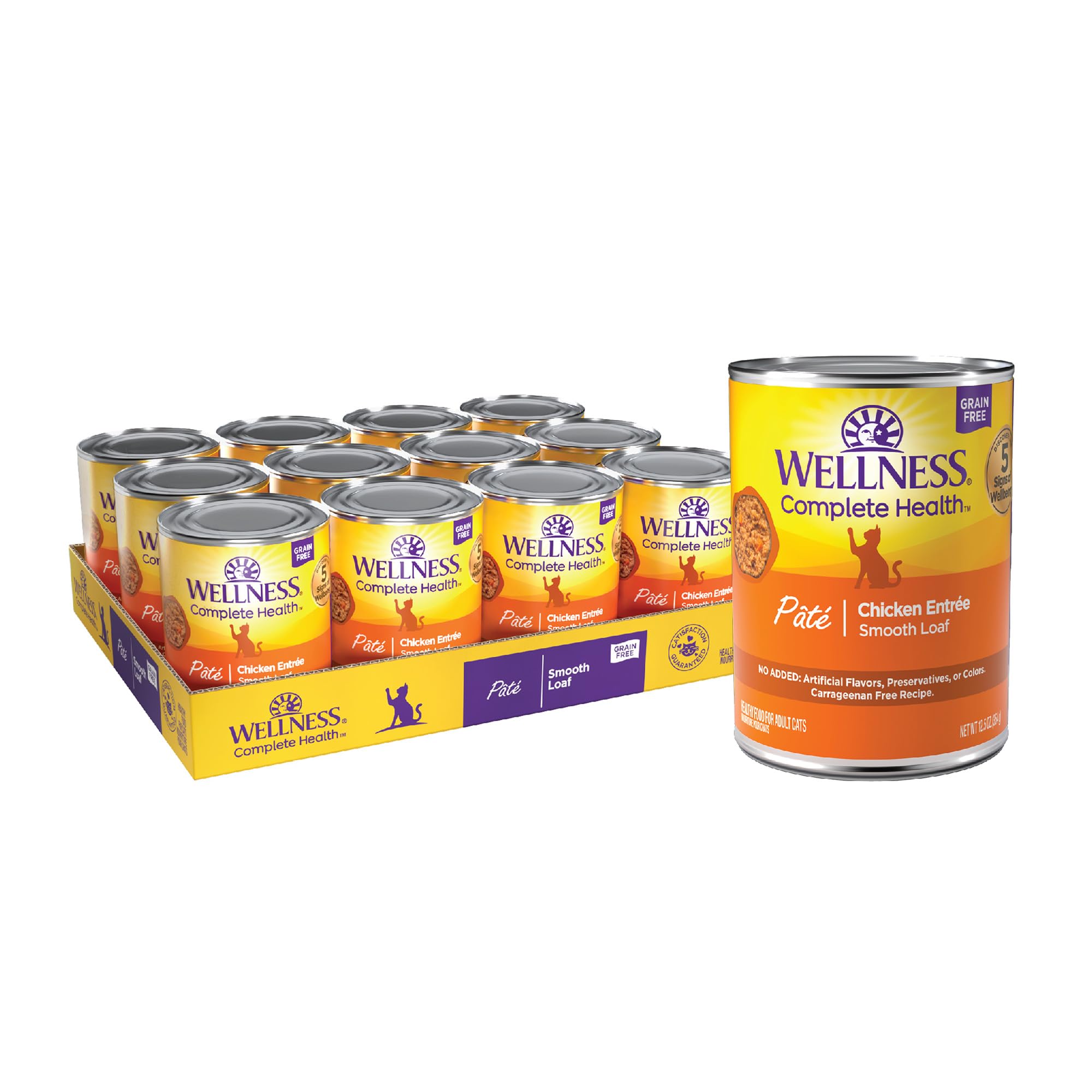 Wellness pâté chat adulte au poulet, boîte de 354 g, pratique et humide.