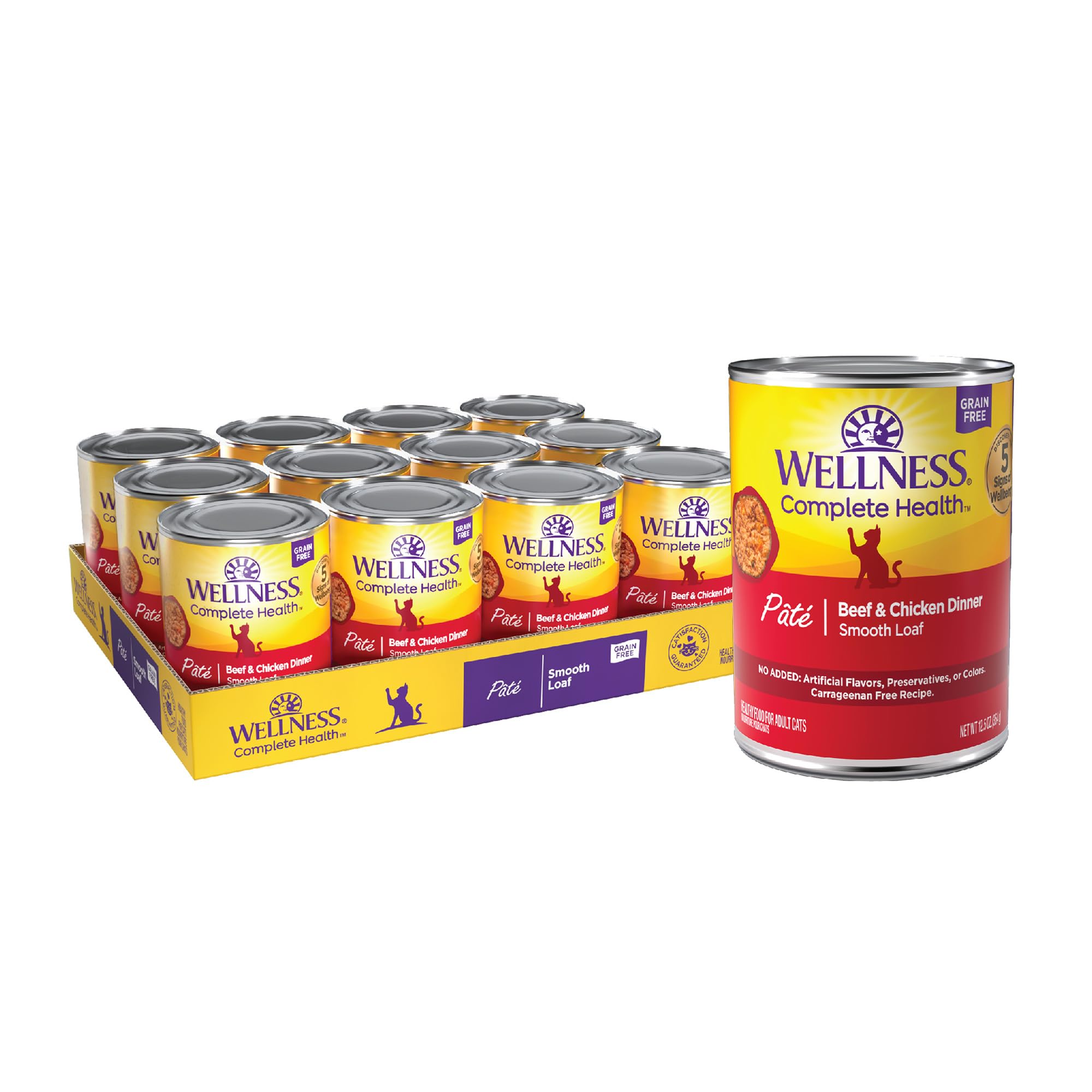 Wellness Pâté pour chat, boeuf et poulet, texture lisse et appétente.