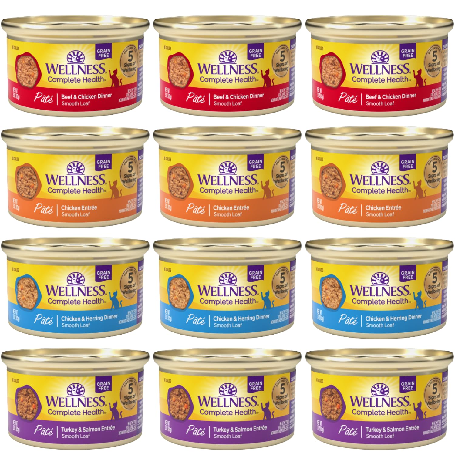 Wellness Chat Pâté: boîtes 3 onces, 4 saveurs, variété pratique pour les repas du chat