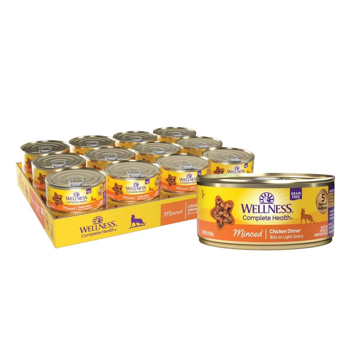 Wellness chat poulet haché dîner sauce: pâtée appétente pour chats avec poulet haché.