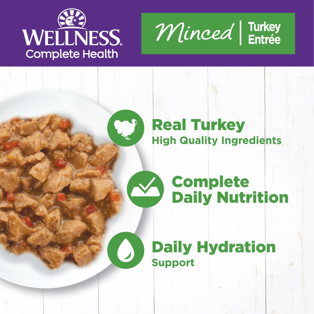 Wellness Chat Santé Dinde Entrée Mince: morceaux hachés dans une sauce légère pour chats.