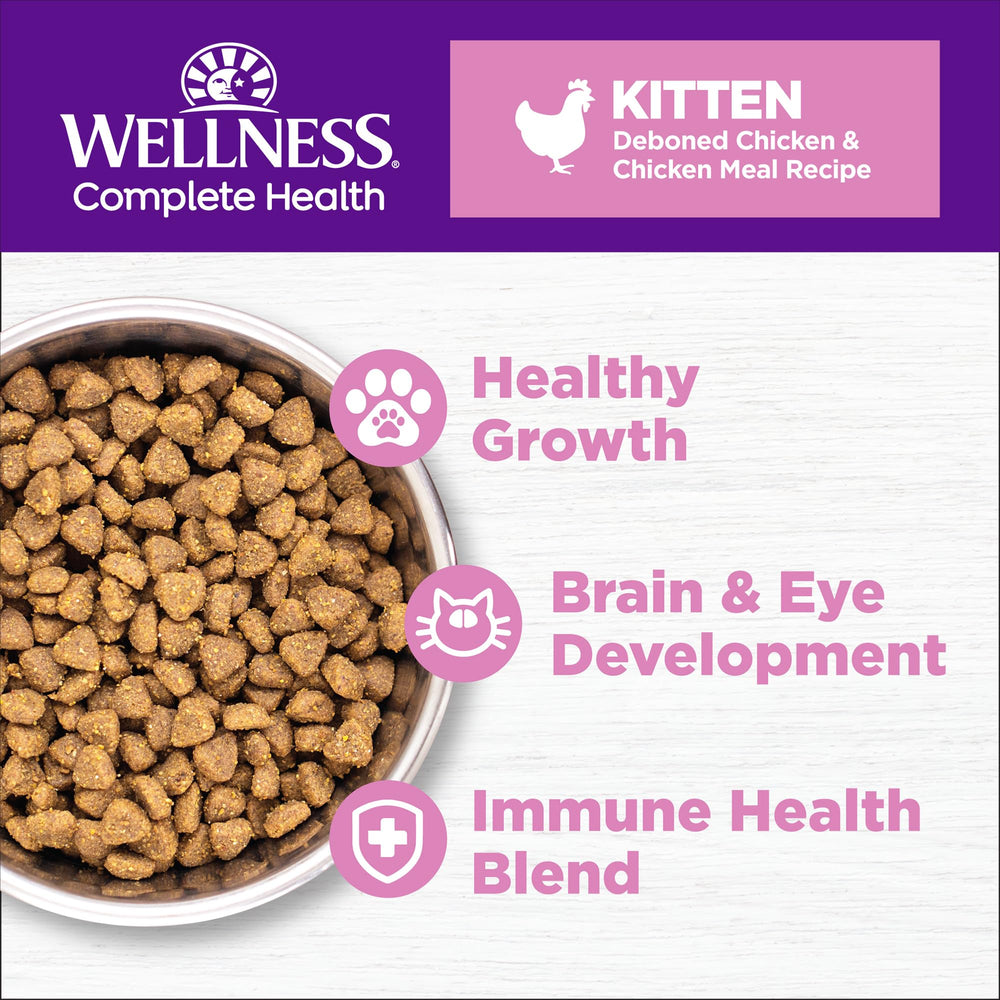 Wellness Chaton: ingrédients visibles au poulet, source de protéines pour la croissance