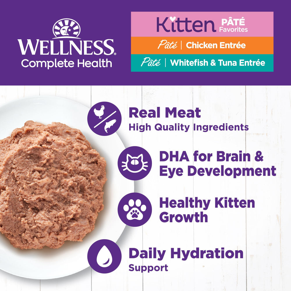 Pâté Wellness chaton poisson blanc et thon: nutriments essentiels pour le jeune chaton.