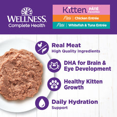 Pâté Wellness chaton poisson blanc et thon: nutriments essentiels pour le jeune chaton.