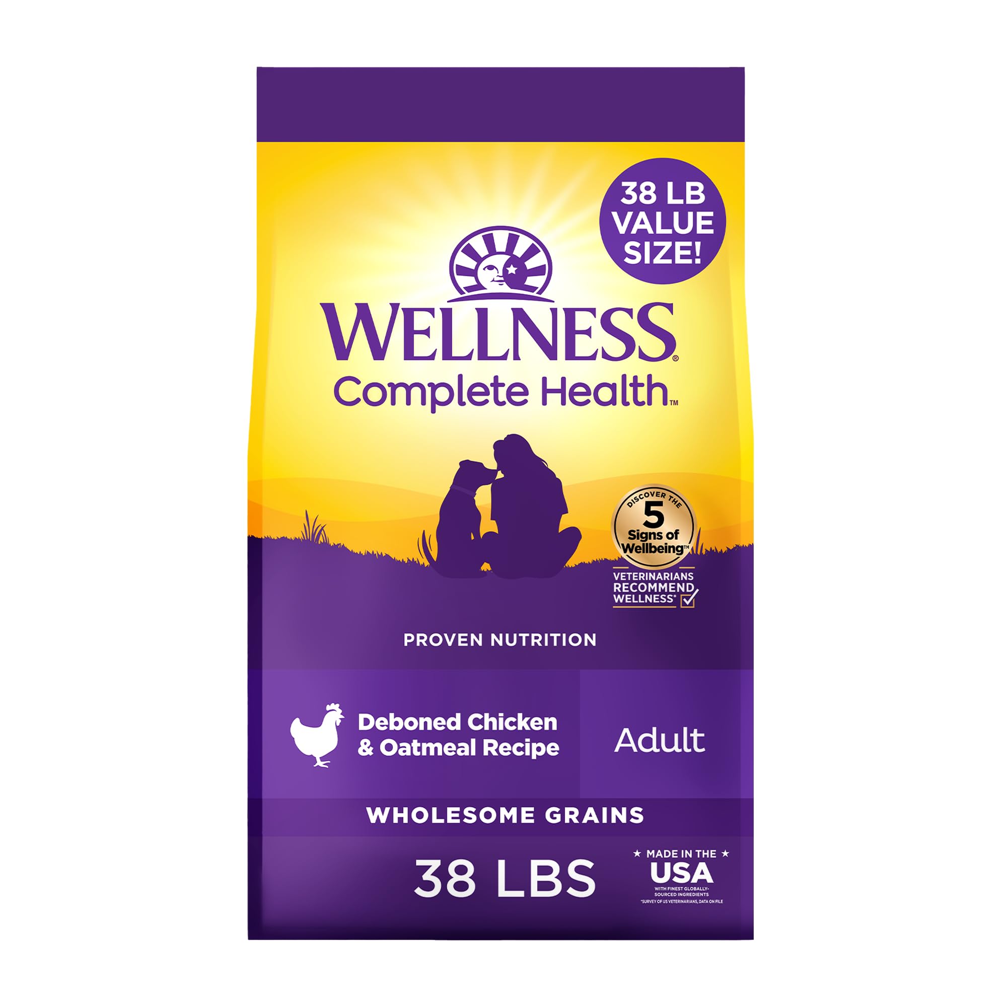 Wellness croquettes au poulet et avoine pour chien adulte, texture croquante et goût apprécié