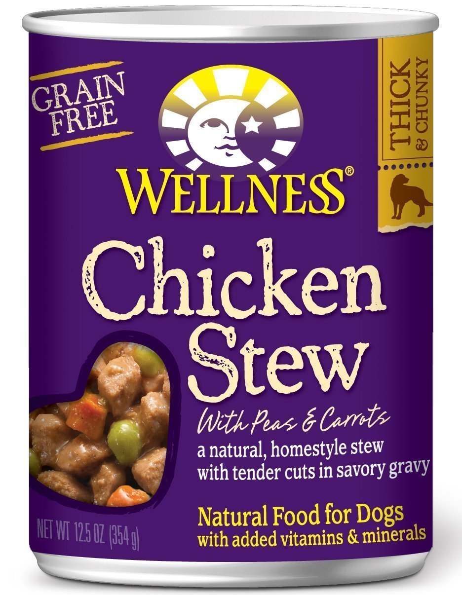 Wellness ragout sans cereales poulet, option legere et appetente pour chien.