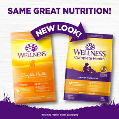 Ingrédients Wellness Complete Health: poulet, saumon et avoine pour chiots.