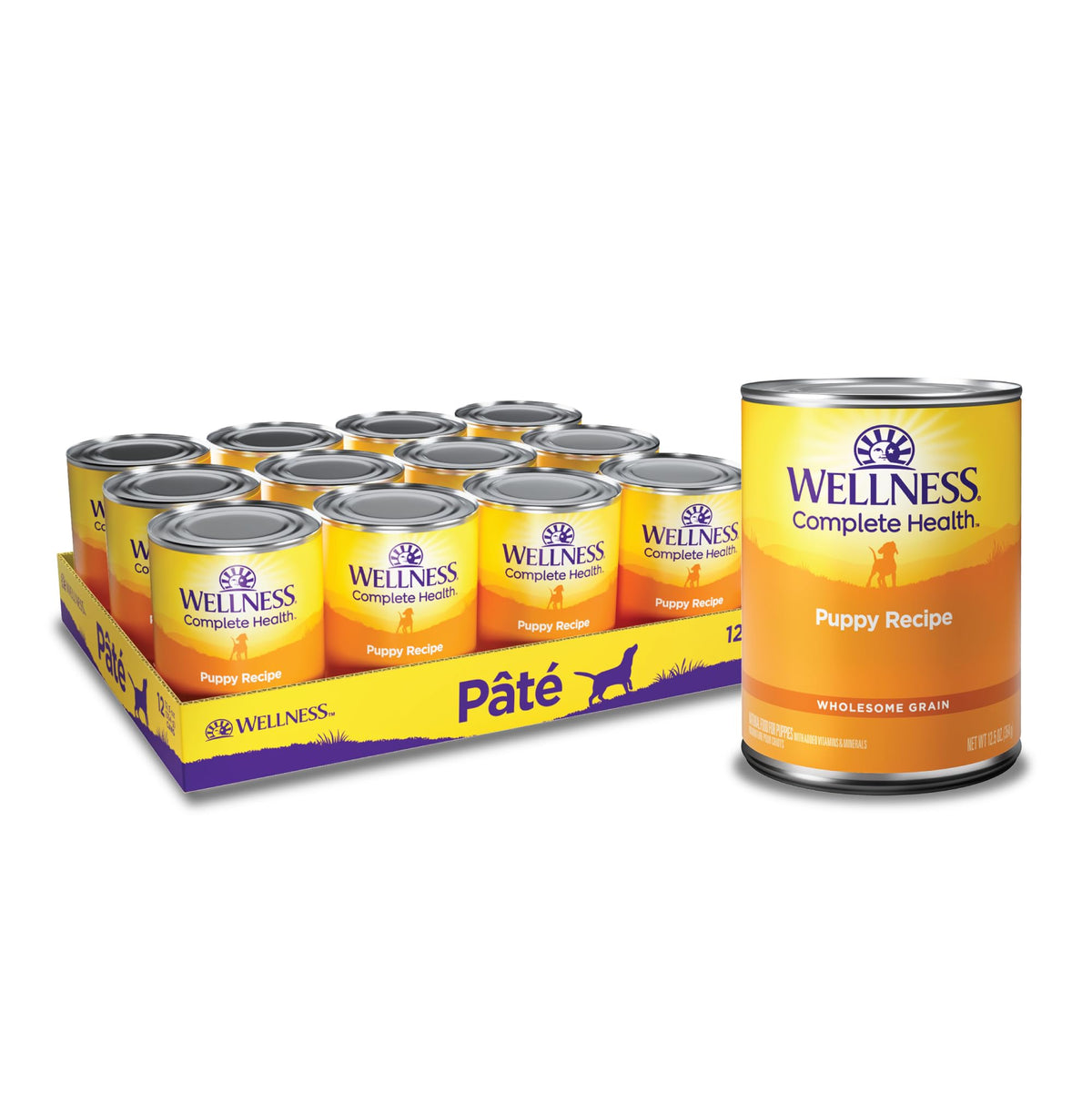 Wellness Complete Health chiot, texture-pâte-lisse, facilite l’alimentation et stimule l’appétit.