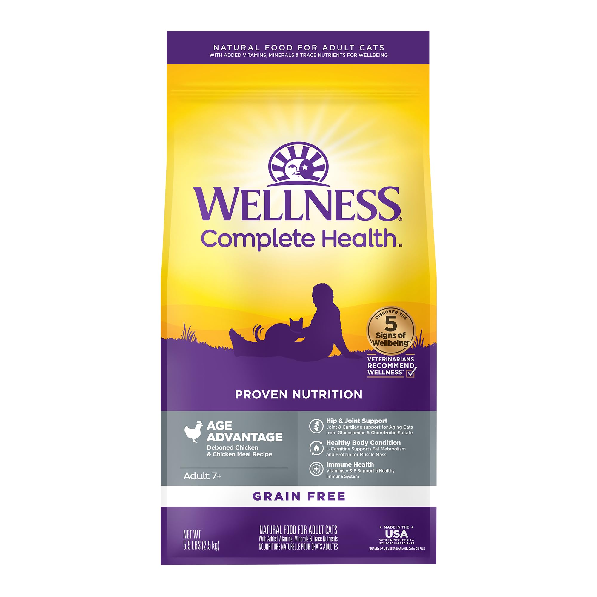 Wellness Complete Health Senior croquettes au poulet pour chat senior et énergie.