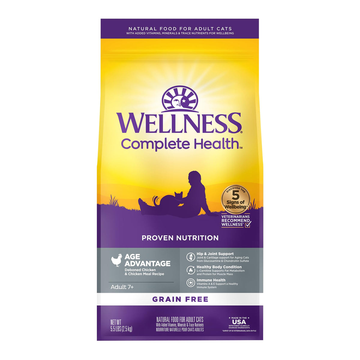 Wellness Complete Health Senior croquettes au poulet pour chat senior et énergie.