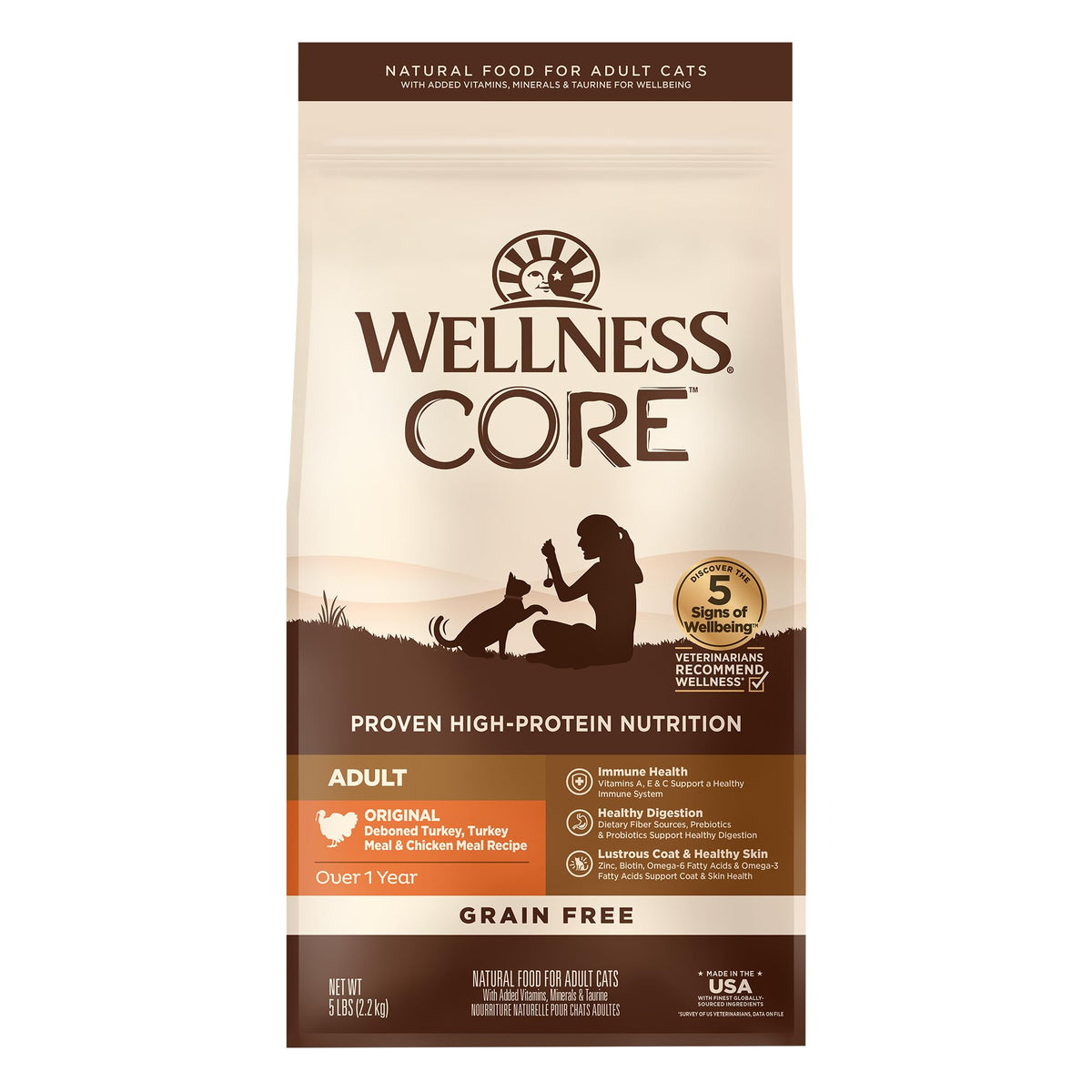 Wellness CORE - sac sans céréales pour chat adulte, énergie soutenue.