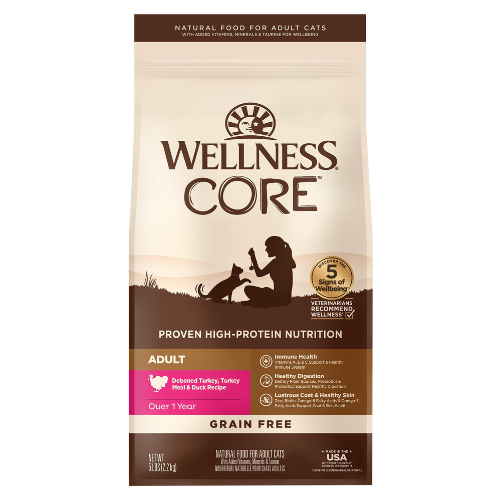 Wellness Core chat dinde croquettes 5lb: protéines de haute qualité pour énergie quotidienne.