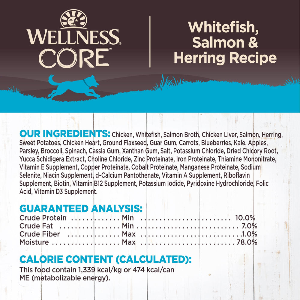 Wellness CORE conserve sans céréales, option grain-free pour chien.