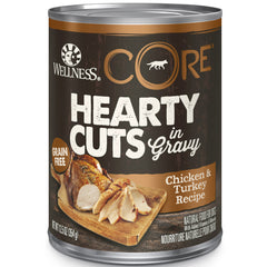 Wellness CORE Hearty Cuts — boîte poulet et dinde, portions riches en protéines.