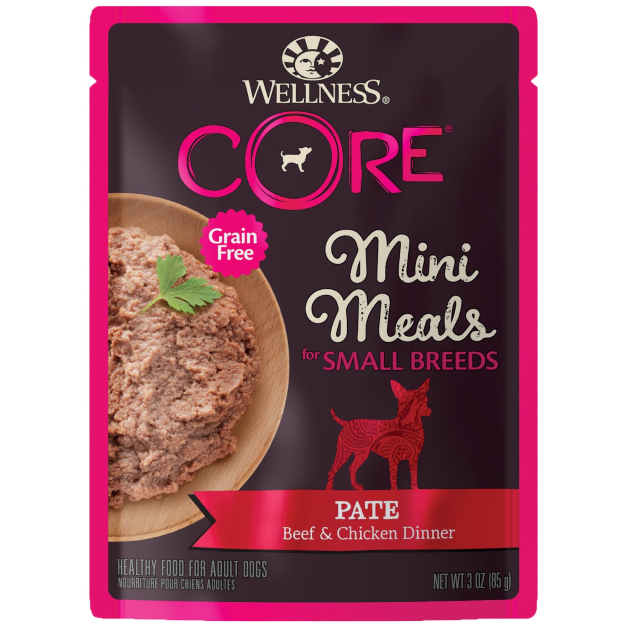Wellness CORE pâté boeuf-poulet pour petit chien, texture appétissante