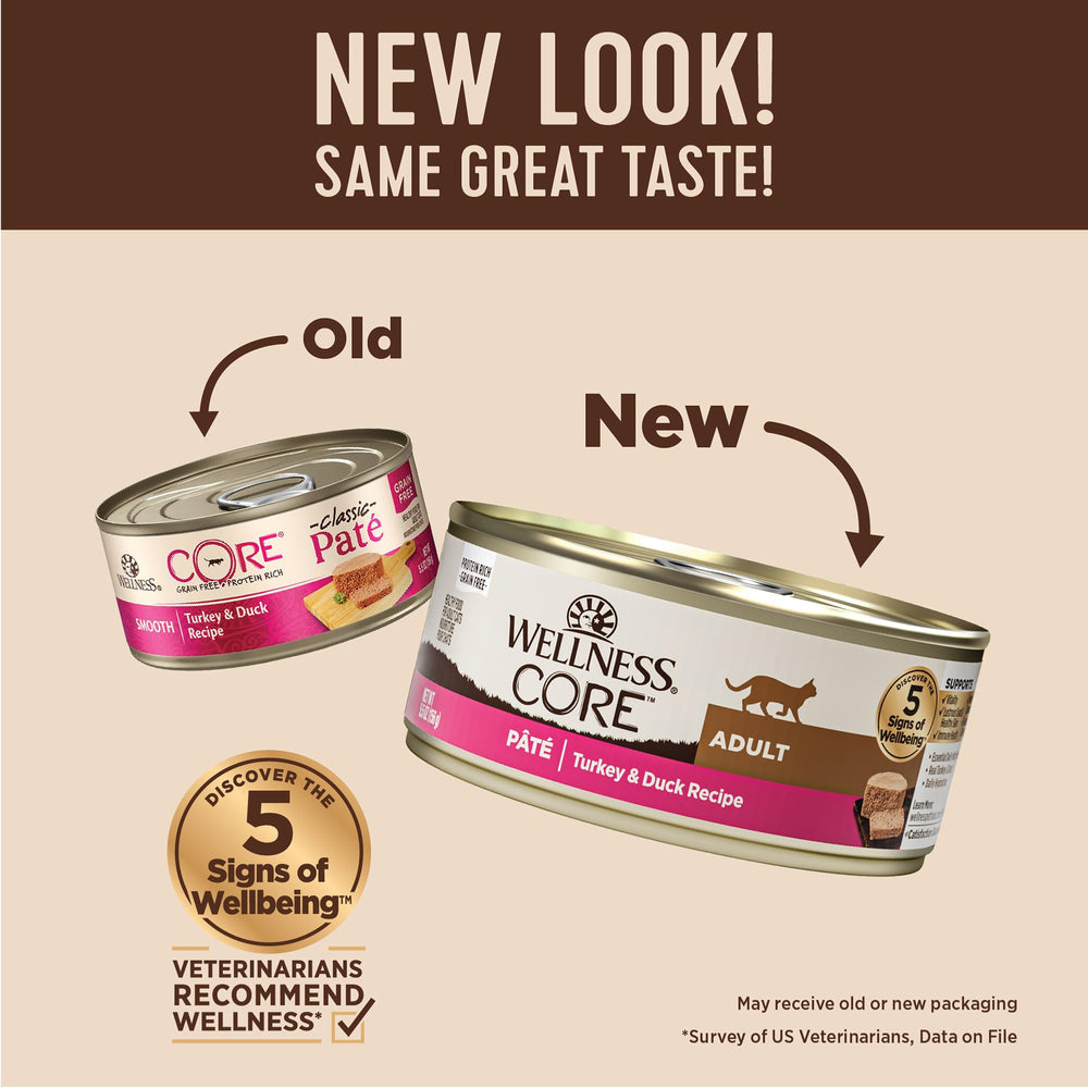 Wellness CORE Pâté Chat Adulte — recette dinde et canard, riche en protéines.