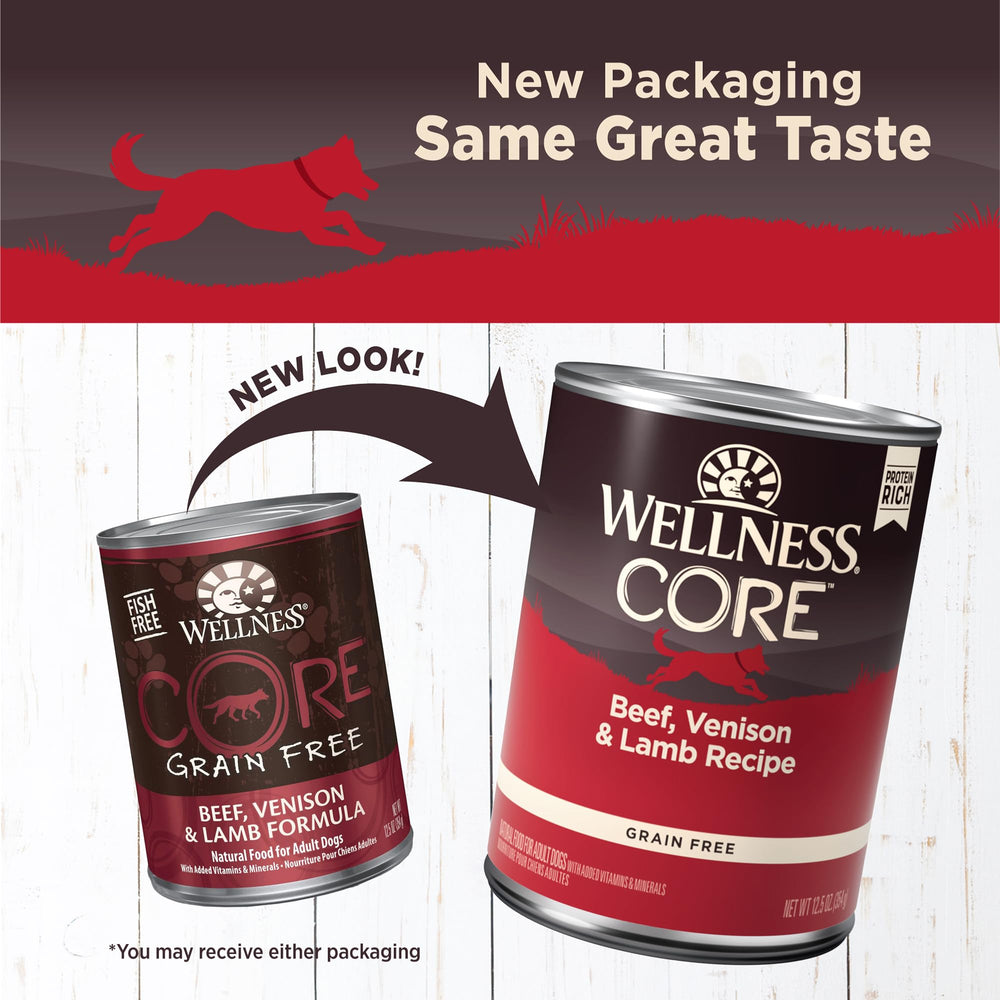 Texture pate douce de Wellness CORE au boeuf-venison-agneau, repas appétissant pour chien.