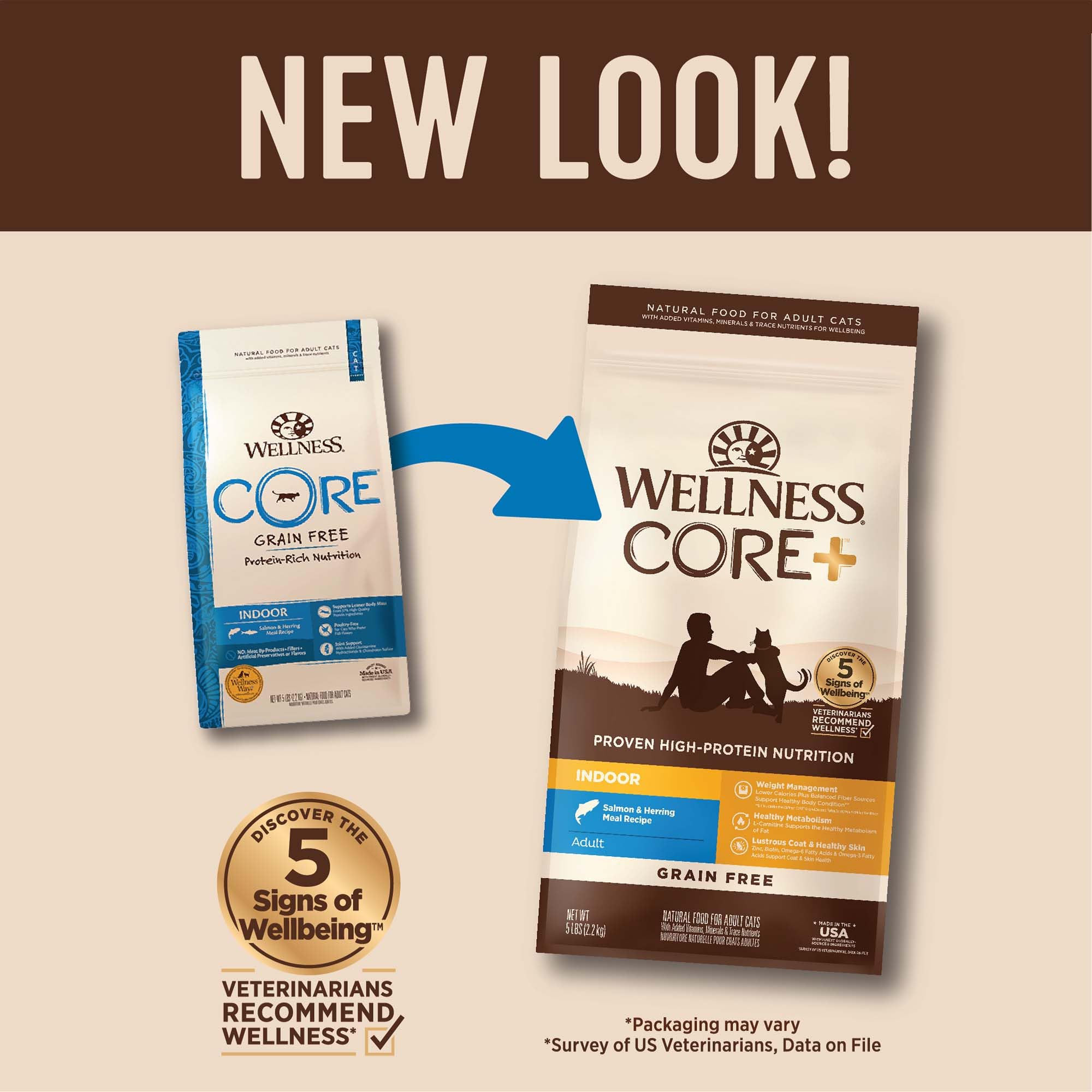 Wellness Core Plus chat mangeur heureux, texture croquante et goût irrésistible