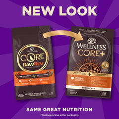 Composition d’ingrédients naturels Wellness CORE+ pour chien.
