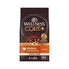 Wellness CORE+ croquettes adultes sans céréales pour soutien nutritionnel et énergie quotidienne.