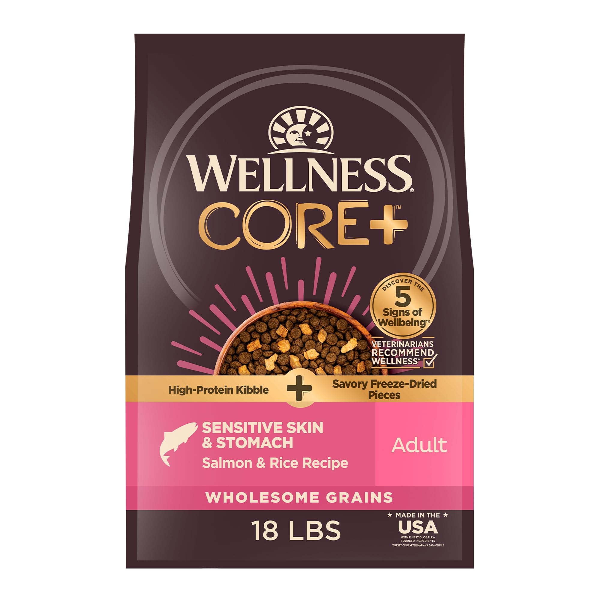 Wellness CORE+ croquettes-peau-estomac favorise peau saine et digestion douce.