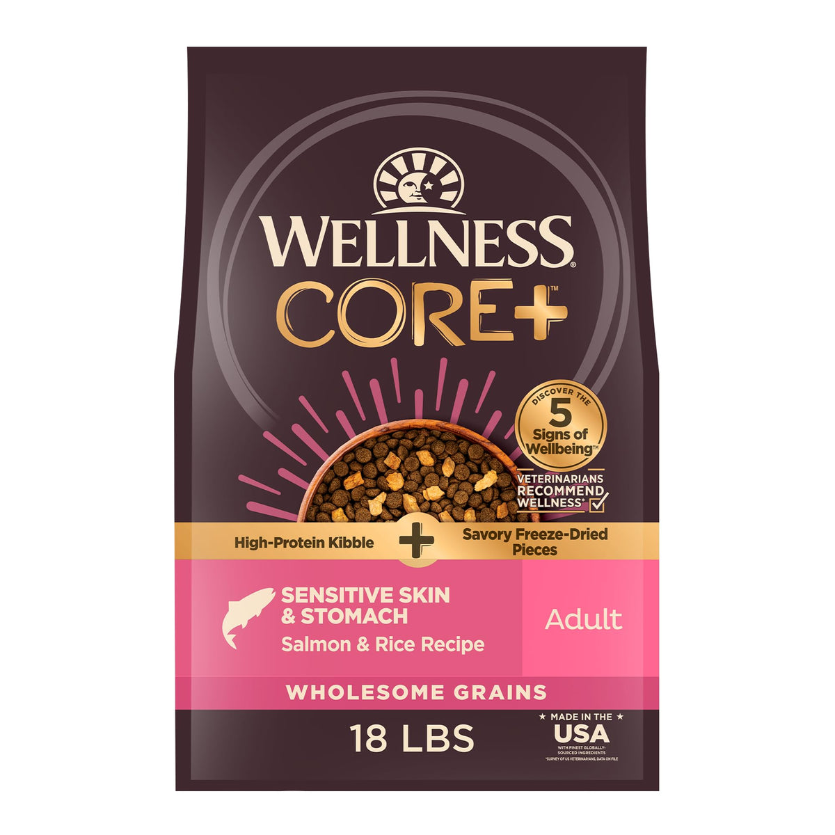Wellness CORE+ croquettes-peau-estomac favorise peau saine et digestion douce.