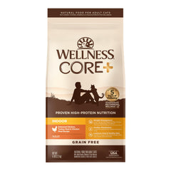 Wellness CORE+ emballage pour chat adulte intérieur, nutrition riche en protéines.