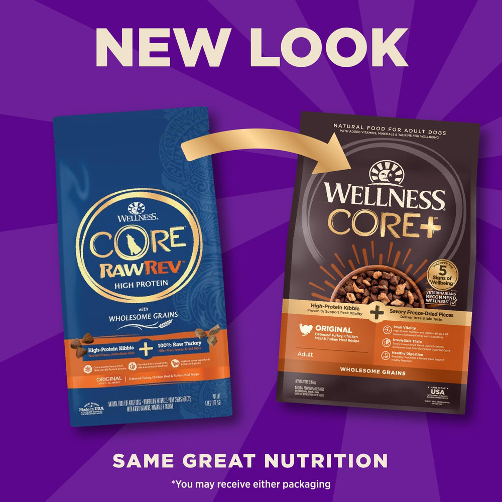 Wellness CORE+ morceaux lyophilisés poulet, saveur riche et appétence accrue.