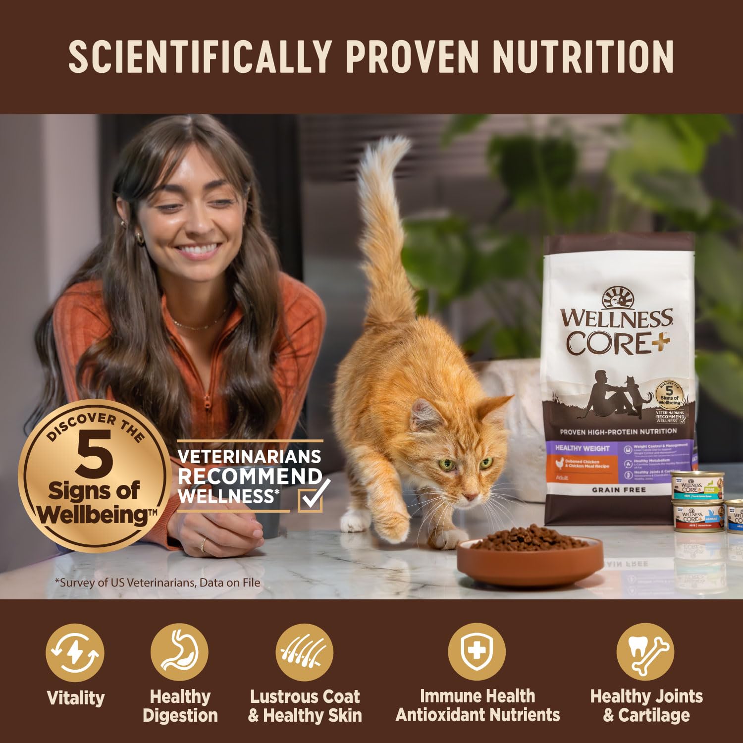 Première protéine de haute qualité: poulet, dans les croquettes Wellness CORE+.
