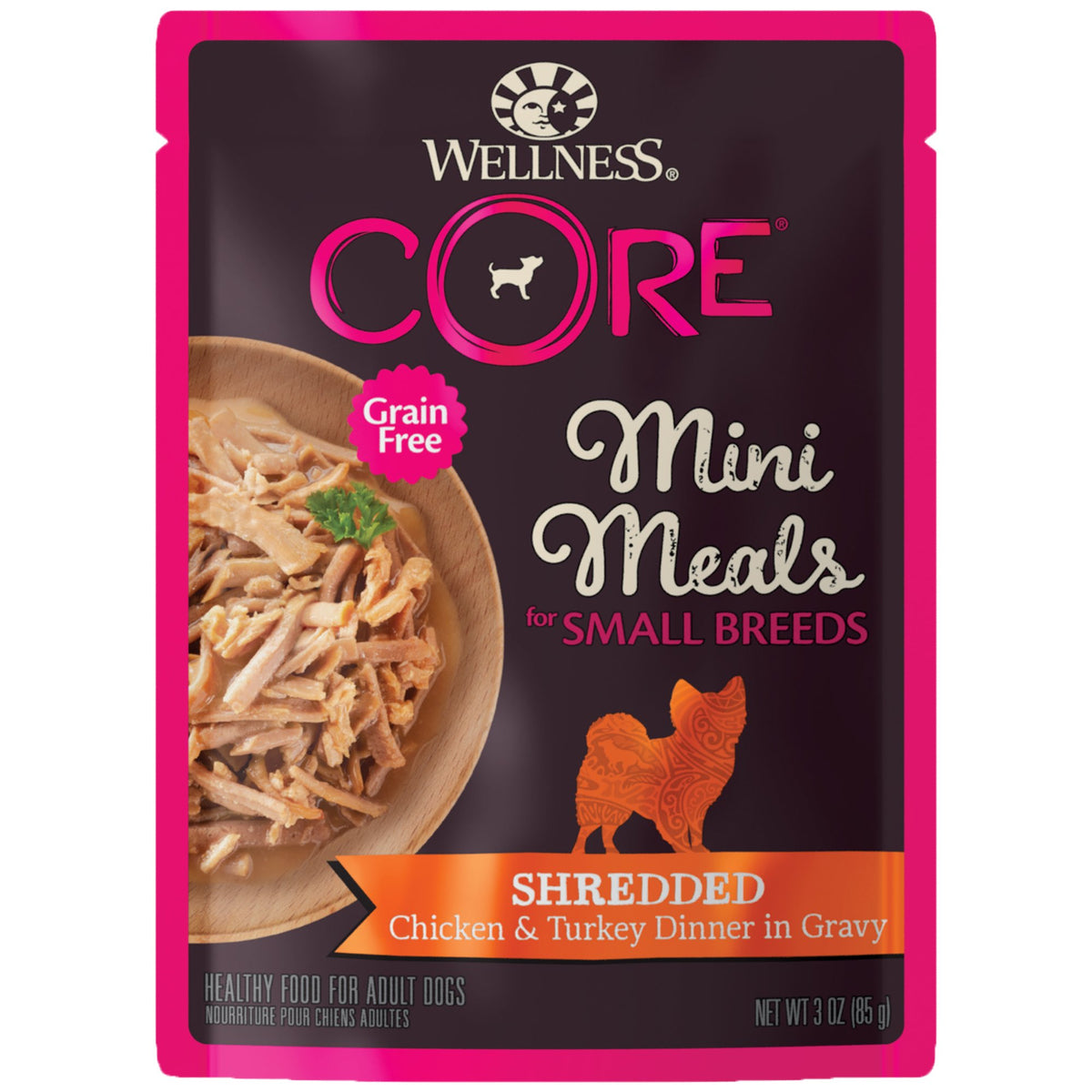Wellness Core – sachet poulet-dinde en sauce, repas pratique pour chien.