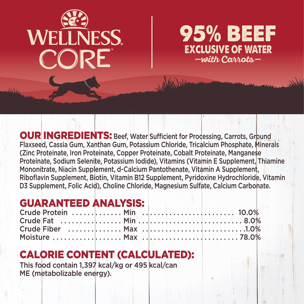 Wellness Core sans céréales, ingrédients naturels pour une alimentation simple.