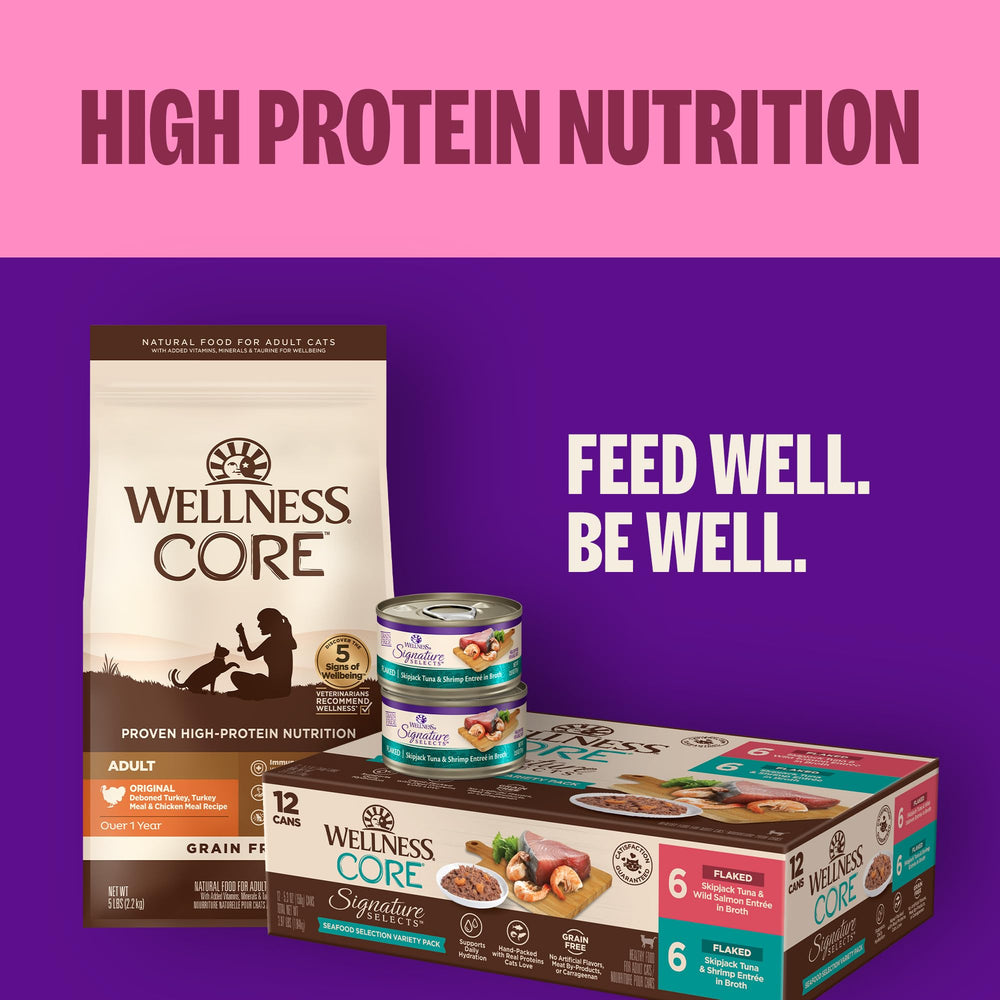 Conception nutritionnelle par des vétérinaires et nutritionnistes pour Wellness CORE Signature Selects.