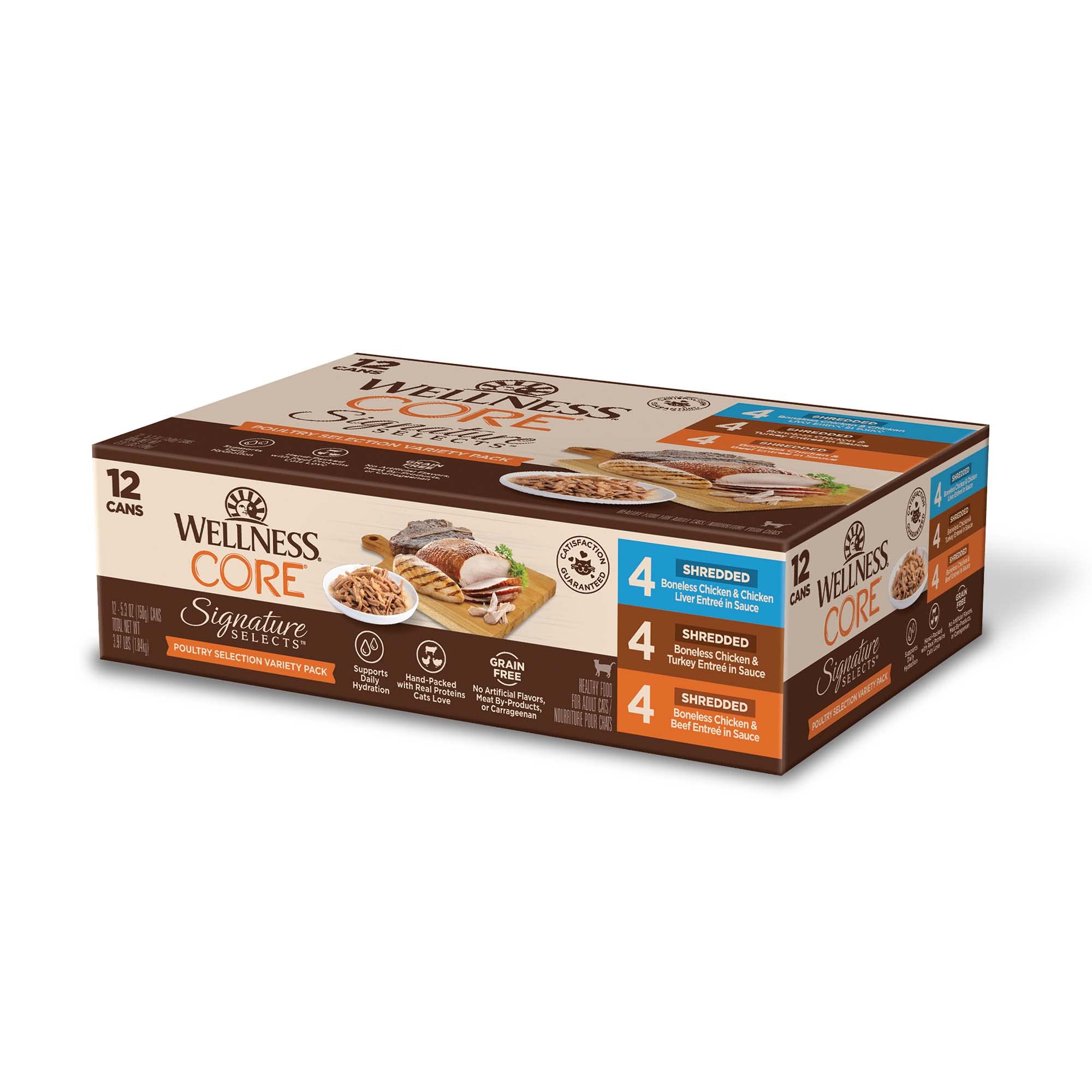Wellness CORE Signature Selects pack chat adulte en conserve, variété gourmande et pratique.