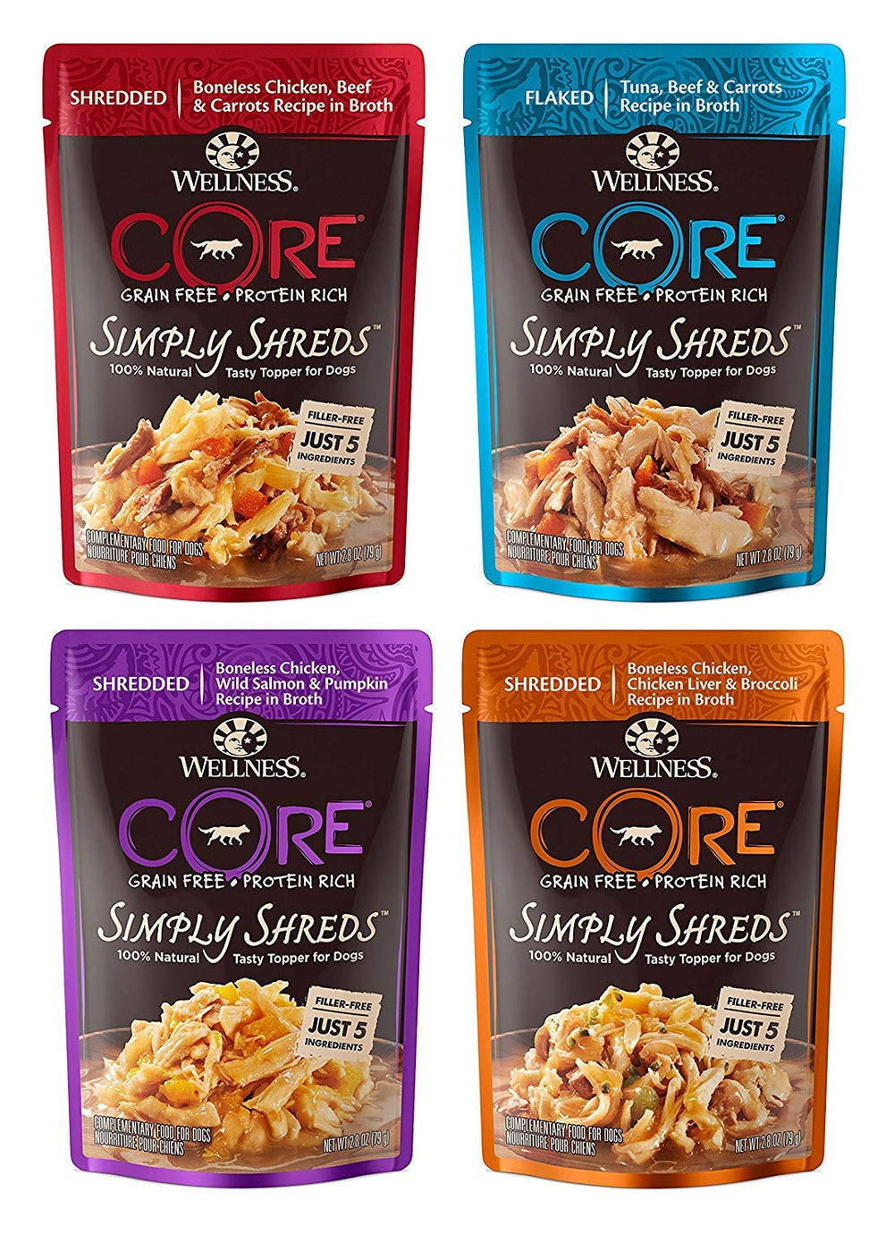 Wellness Core Simply Shreds : poulet et boeuf dans bouillon, topper nutritif pour repas variés